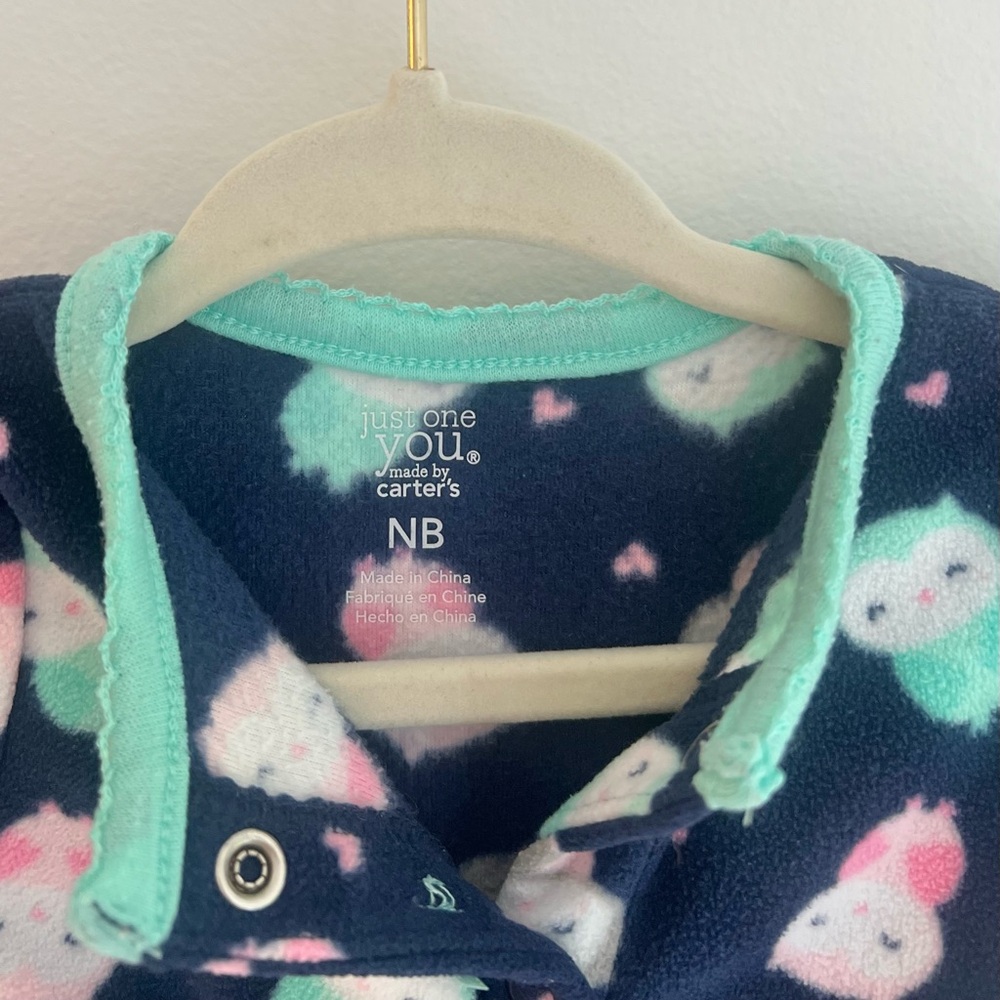 Carter’s Cute Owl Patterned Kids Footie Fleece Pajamas - Size Newborn Baby Girl - Picture 4 of 5